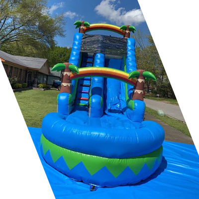 CE/EN71/EN14960 Parque acuático al aire libre de 30 pies, deslizamiento acuático de palmeras tropicales azules para 5 a 10 pasajeros