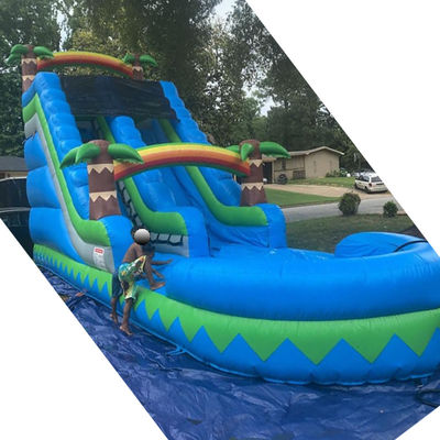 CE/EN71/EN14960 Parque acuático al aire libre de 30 pies, deslizamiento acuático de palmeras tropicales azules para 5 a 10 pasajeros