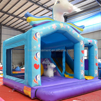 Unisex PVC Exquisito Unicornio Rainbow Inflable Jumping Castle para el patio de recreo