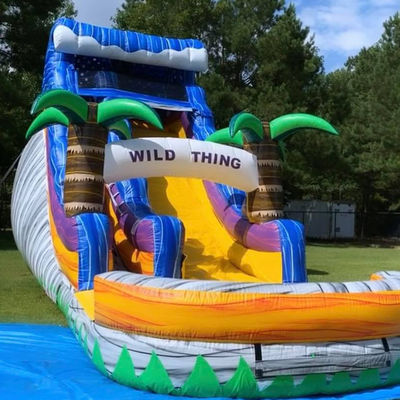 Piscina grande niños salto tobogán fiesta de casa comercial tropical palmeras tobogán acuático con dos tobogán