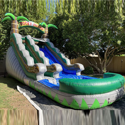 Piscina grande niños salto tobogán fiesta de casa comercial tropical palmeras tobogán acuático con dos tobogán