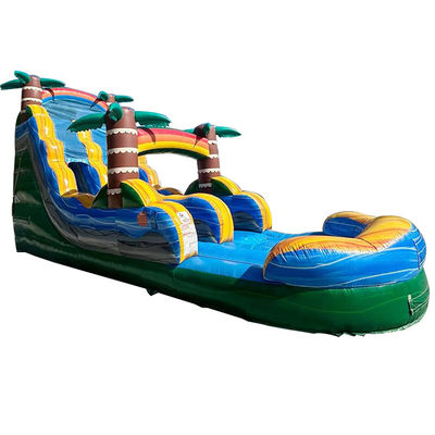 Envío hecho fácil PVC comercial Tropical Palm Tree Water Slide Inflatable con piscina