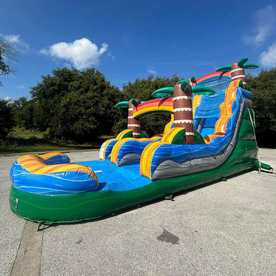 Envío hecho fácil PVC comercial Tropical Palm Tree Water Slide Inflatable con piscina