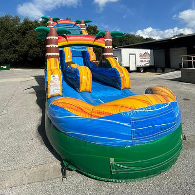 Envío hecho fácil PVC comercial Tropical Palm Tree Water Slide Inflatable con piscina