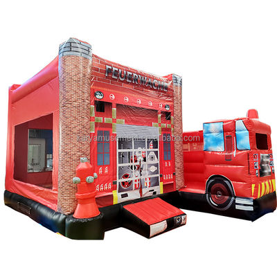 Camión de bomberos rojo personalizable Temática de castillo inflable tobogán para niños Parque de diversiones