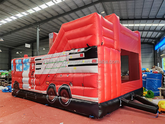Camión de bomberos rojo personalizable Temática de castillo inflable tobogán para niños Parque de diversiones