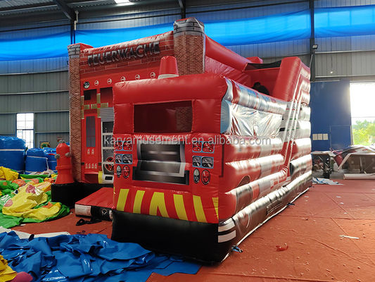 Camión de bomberos rojo personalizable Temática de castillo inflable tobogán para niños Parque de diversiones