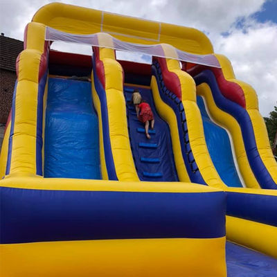 Mar / Aire / Expedición rápida PVC Yellow Water Slide Inflatable con 2 toboganes y 2 piscinas