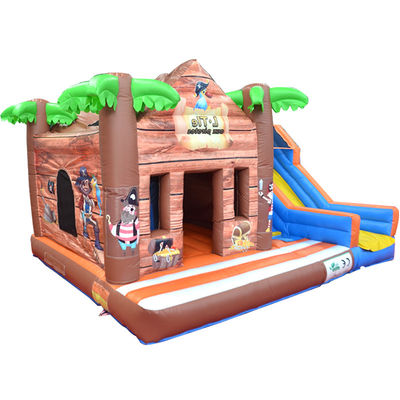 Mejorar su patio de recreo con la cabaña de troncos del niño casa de rebote y combo de toboganes inflable