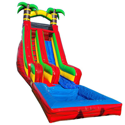 Slide de agua de palmeras tropicales de patio trasero de PVC con piscina desmontable e impresión digital