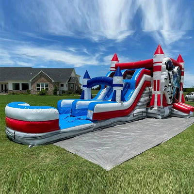 CE/EN71/EN14960 Castillo de rebote inflable portátil certificado con diseño de cohete rojo