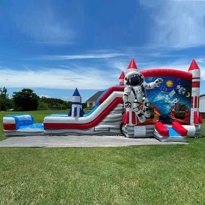 CE/EN71/EN14960 Castillo de rebote inflable portátil certificado con diseño de cohete rojo
