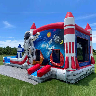 CE/EN71/EN14960 Castillo de rebote inflable portátil certificado con diseño de cohete rojo
