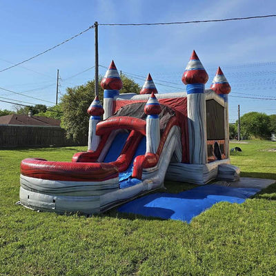 Niños unisex juegan a la casa de salpicadores inflable con piscina de toboganes y material comercial de PVC