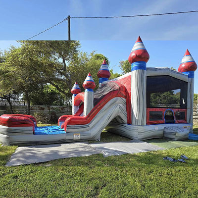 Niños unisex juegan a la casa de salpicadores inflable con piscina de toboganes y material comercial de PVC