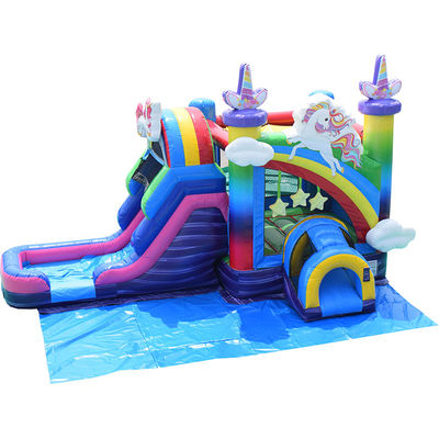 Juguetes inflables para niños Unicornio arcoíris Trampolín Castillo Casa de salto inflable con tobogán