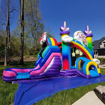 Juguetes inflables para niños Unicornio arcoíris Trampolín Castillo Casa de salto inflable con tobogán