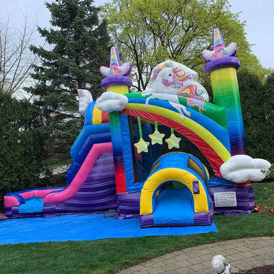 Juguetes inflables para niños Unicornio arcoíris Trampolín Castillo Casa de salto inflable con tobogán
