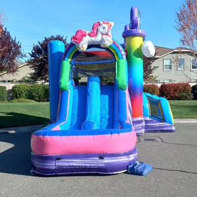 Juguetes inflables para niños Unicornio arcoíris Trampolín Castillo Casa de salto inflable con tobogán