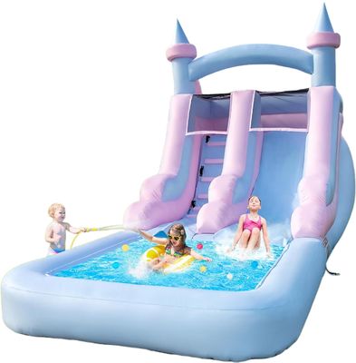 Entretenimiento en interiores y exteriores Deslizamiento de agua inflable de color claro con piscina