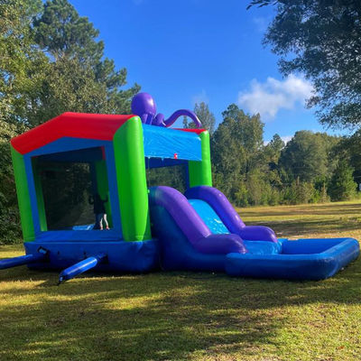 0.55mm Plato PVC Tarpaulin Inflatable Combinado Castillo tobogán y piscina para los niños juegos de fiesta