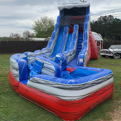Deslizador de agua de cola plegable rojo y azul inflable con deslizador de aire de piscina Logotipo personalizado