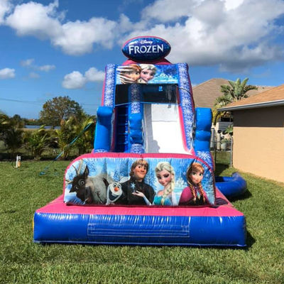 Capacidad máxima 100-500 kg Inflable Temática congelada Casa de rebote tobogán de agua con piscina grande