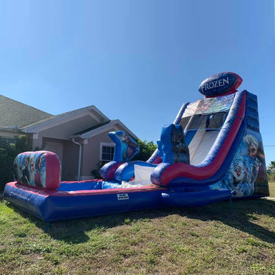 Capacidad máxima 100-500 kg Inflable Temática congelada Casa de rebote tobogán de agua con piscina grande