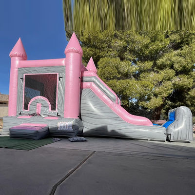 Castillo Infantil Rosa y Gris Casa Inflable de Salto, Piscina de toboganes, Alquiler de Fiestas