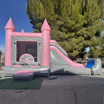 Castillo Infantil Rosa y Gris Casa Inflable de Salto, Piscina de toboganes, Alquiler de Fiestas