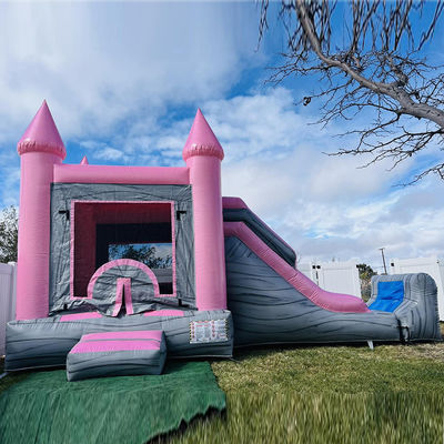 Castillo Infantil Rosa y Gris Casa Inflable de Salto, Piscina de toboganes, Alquiler de Fiestas