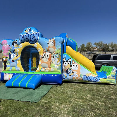 Alquiler de fiestas comerciales PVC Bluey Cartoon Bounce Jumping House Castillo con tobogán