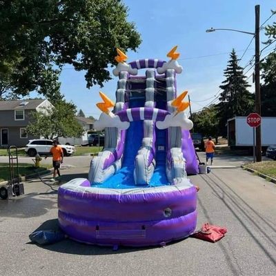 Juego de niños Parque acuático inflable de verano con piscina y tobogán de agua púrpura