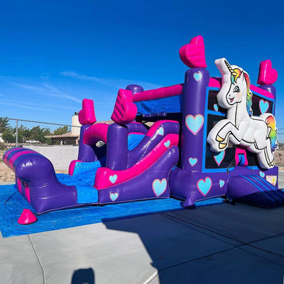 Kit de reparación Comerciante de PVC Arco iris Unicornio Casa de salto con tobogán y piscina