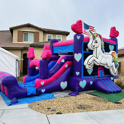Kit de reparación Comerciante de PVC Arco iris Unicornio Casa de salto con tobogán y piscina