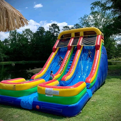 0.55mm PVC lonas de doble piscina tobogán de agua inflable para 5-10 jinetes y tamaño extra grande
