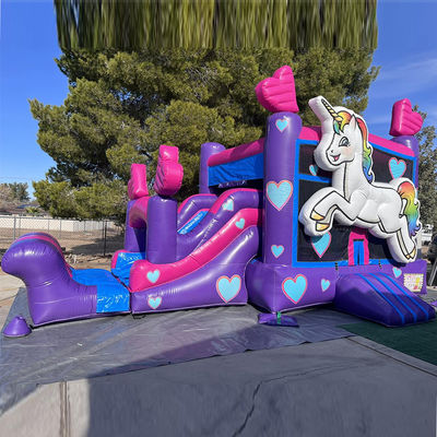 Kit de reparación Comerciante de PVC Arco iris Unicornio Casa de salto con tobogán y piscina