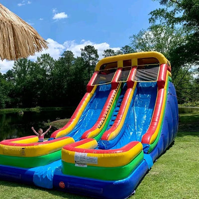 0.55mm PVC lonas de doble piscina tobogán de agua inflable para 5-10 jinetes y tamaño extra grande