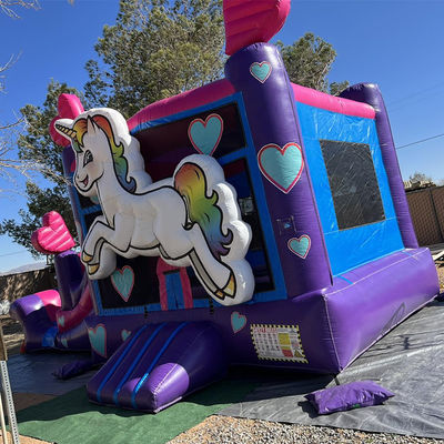 Kit de reparación Comerciante de PVC Arco iris Unicornio Casa de salto con tobogán y piscina