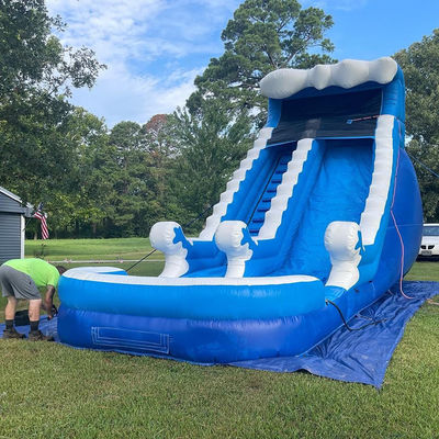 Logotipo personalizado Parque acuático inflable de verano con tobogán acuático de olas azules