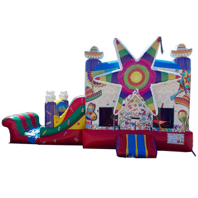 Envío por mar Arco iris de PVC comercial Estrella grande Rojo Casa de rebote inflable con tobogán