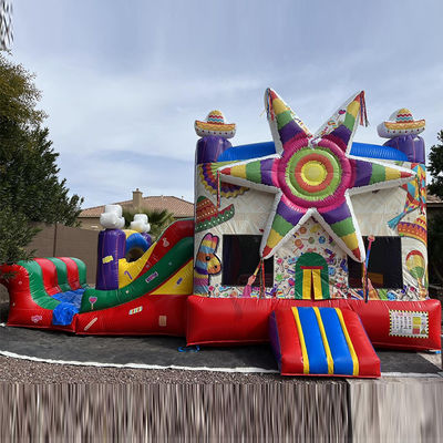 Envío por mar Arco iris de PVC comercial Estrella grande Rojo Casa de rebote inflable con tobogán