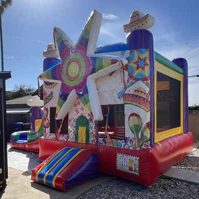 Envío por mar Arco iris de PVC comercial Estrella grande Rojo Casa de rebote inflable con tobogán