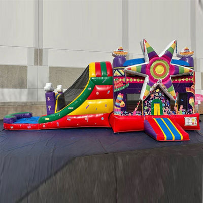 Envío por mar Arco iris de PVC comercial Estrella grande Rojo Casa de rebote inflable con tobogán