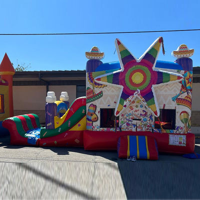 Envío por mar Arco iris de PVC comercial Estrella grande Rojo Casa de rebote inflable con tobogán