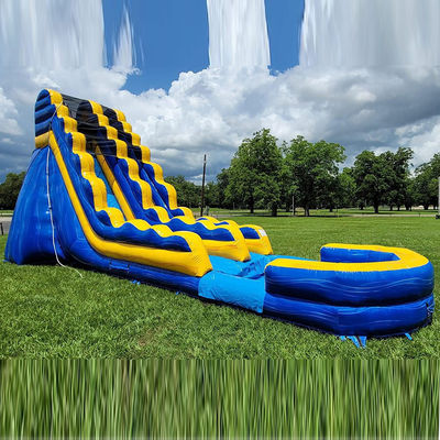 Grado adulto tobogán de agua inflable comercial con piscina en diseño de rayas amarillas