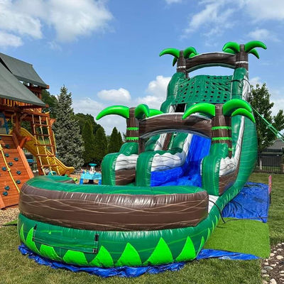 Grado adulto tobogán de agua inflable comercial con piscina en diseño de rayas amarillas