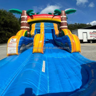 Popular diapositiva azul para diversión multijugador en el parque familiar con diseño de soplador y palma