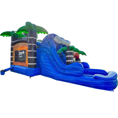 Jardín infantil Casa de salto inflable con piscina de toboganes y palma