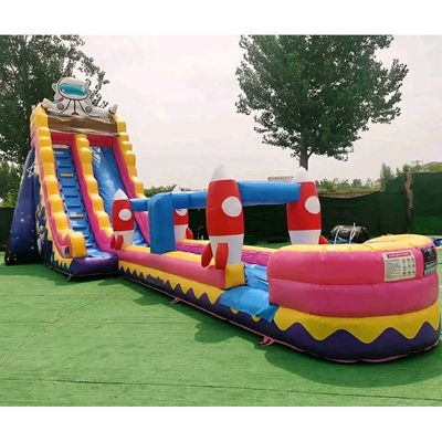 Temática de astronauta comercial piscina inflable con tobogán de agua enorme y rocket largo tobogán